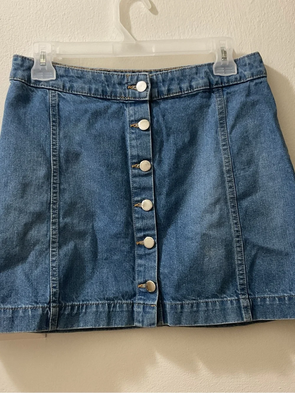 H&M Blue Button-Front Denim Mini Skirt